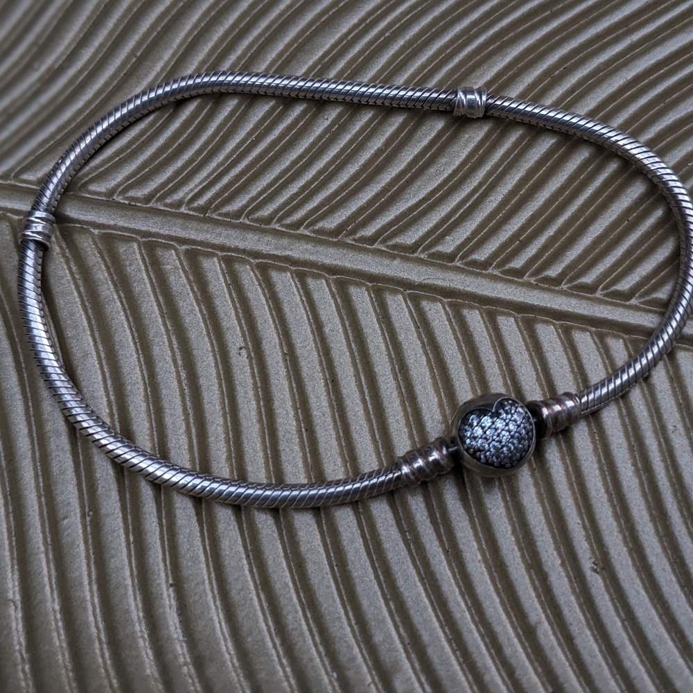 Silver Heart Charm Bracelet Sterling Pandora Cord Bracelet